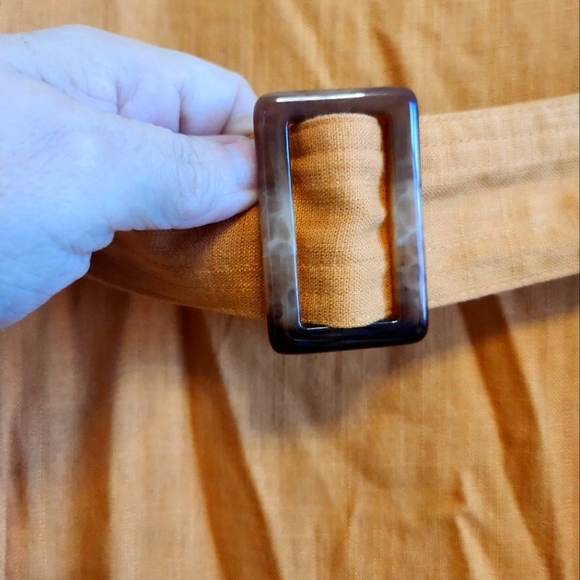 Maison Tara Orange Sleeveless Linen Square Neck Belted Dress size 12 - Picture 5 of 7